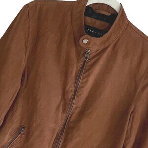 Zara Man Faux Suede Zip Jacket Shirt Men’s Small Brown Overshirt Shacket